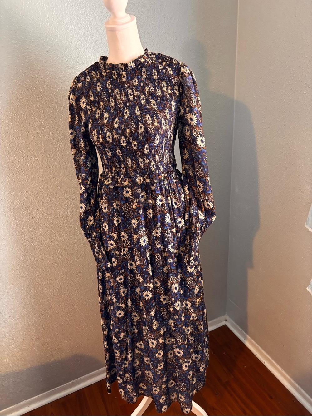 Moon River Floral Long-Sleeve Maxi Dress Cottagecore Boho Western